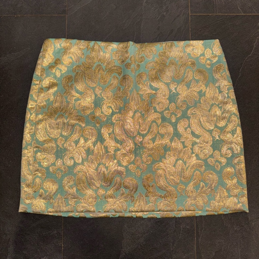 J. Crew Gold and Aqua Guilded 15” Skirt